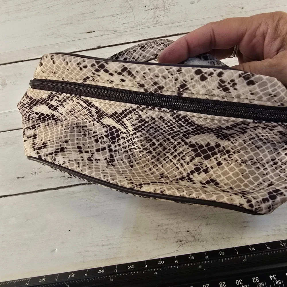 Lancome Cosmetic Bag 3pc Pink Plaid Snakeskin Giraffe Faux Fur Makeup Pouches